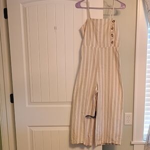 Woman's Size L Japna Beige and White Striped Jumpsuit